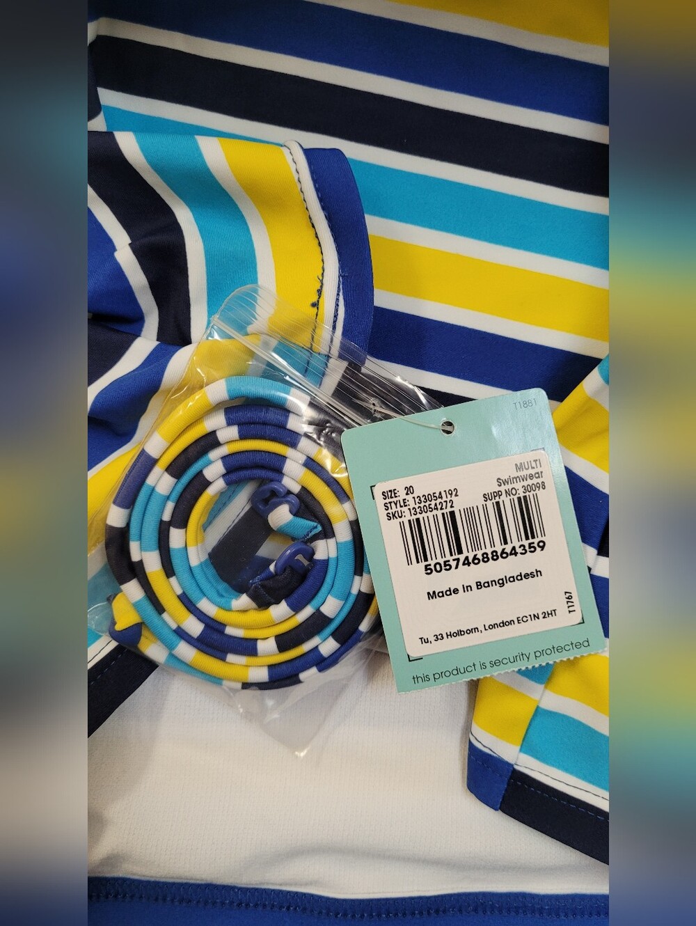 NWT | Tu by Sainsbury's Blue Yellow & White Striped Tankini Set - Picture 4 of 16